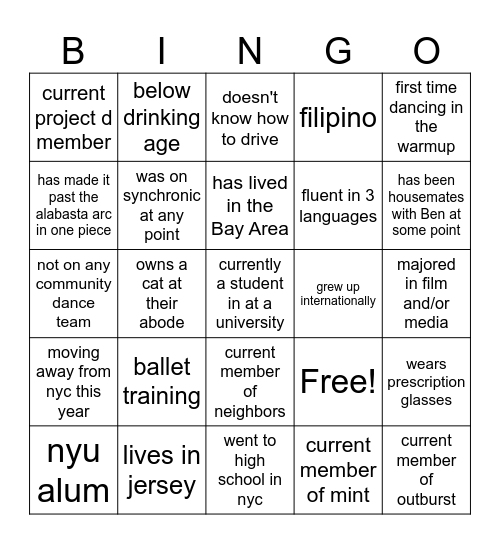 WARMUP BINGO Card