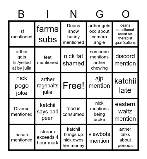 COUPLES THERAPY STREAM Bingo Card