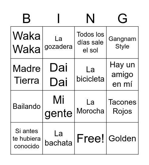 BINGO MUSICAL Bingo Card