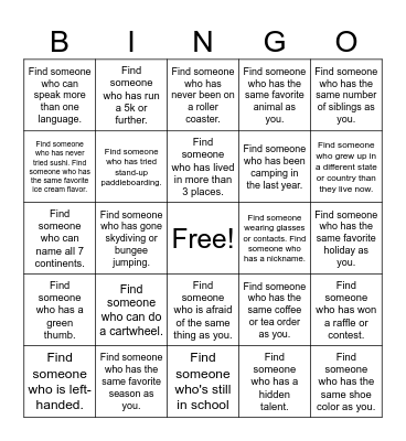 Social Bingo Card