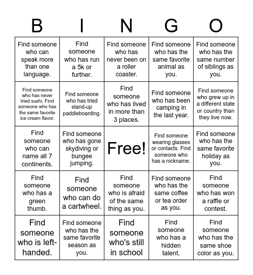 Social Bingo Card