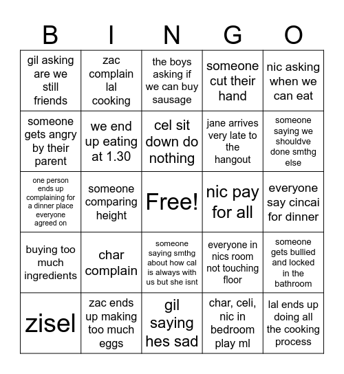 Hangout Bingo Card