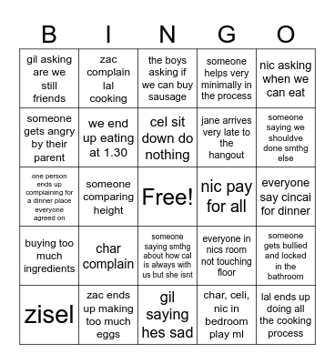 Hangout Bingo Card