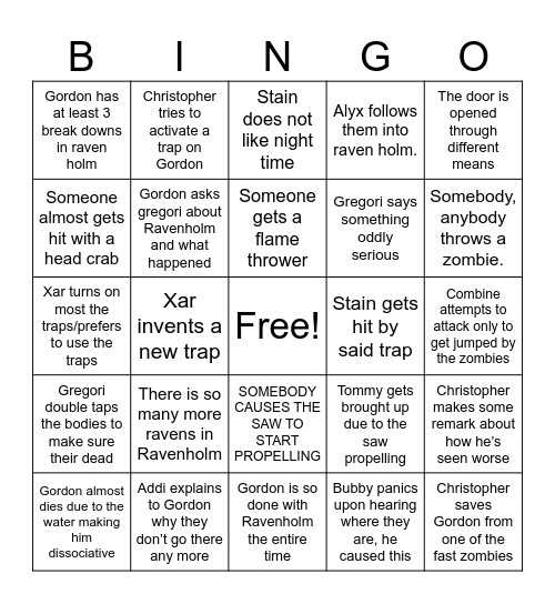 HL2VRAI Raven holm Bingo Card