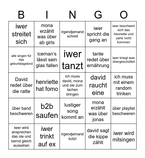 lya Bingo Card