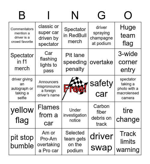 Madison's Race Day Bingo Card