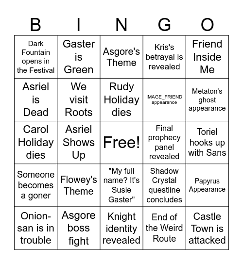 Deltarune Chapter 5 Bingo Card