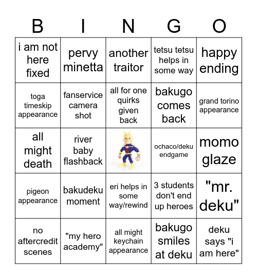 MY HERO ACADEMIA Bingo Card