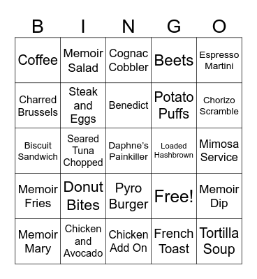 Brunch Bingo Card