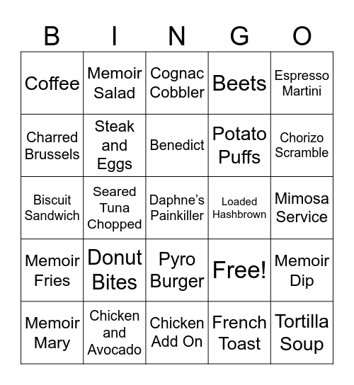 Brunch Bingo Card