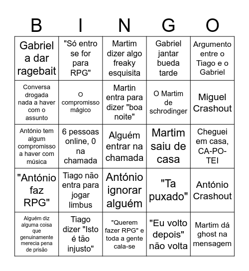 chamada bingo Card