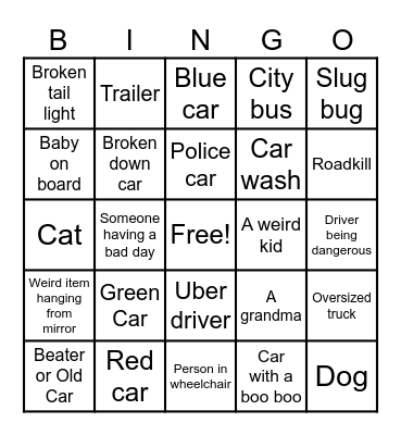 Unhinged Car Bingo Card