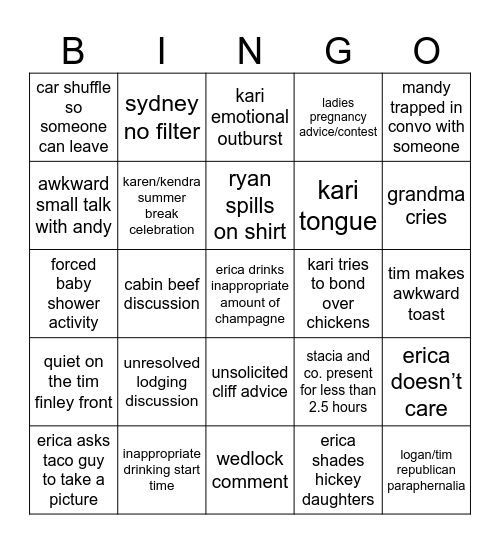 sydney baby bash Bingo Card