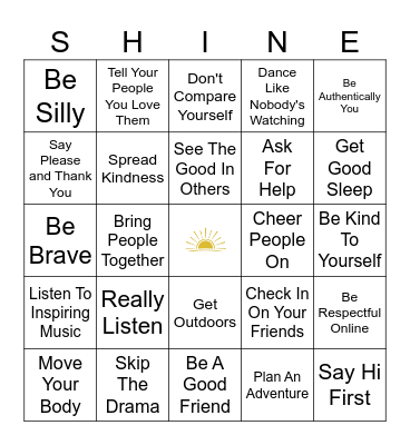 SHINE YOUR LIGHT BINGO Card