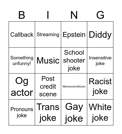 Scary Movie Bingo Card