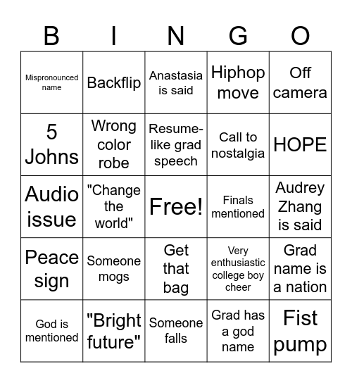 Grad Bingo Card