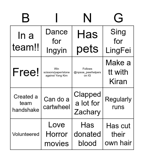 BONDING ICEBREAKER Bingo Card