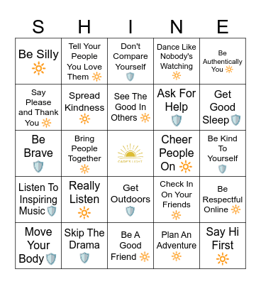 SHINE YOUR LIGHT BINGO Card