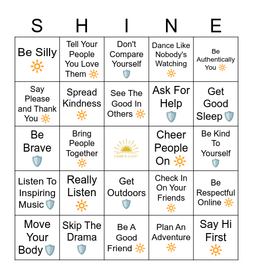 SHINE YOUR LIGHT BINGO Card