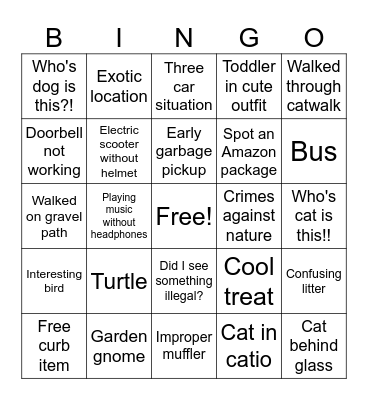 Walking Bingo Card