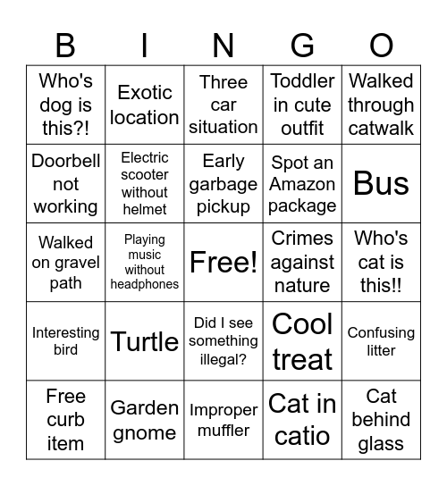 Walking Bingo Card