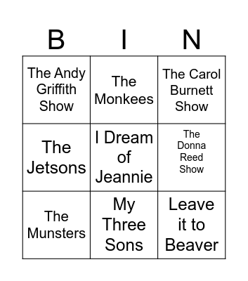 1960's tv theme songs Bingo Card