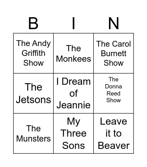 1960's tv theme songs Bingo Card