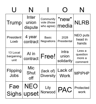 UNION NEB June 2026 Bingo Card