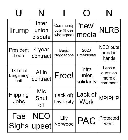 UNION NEB June 2026 Bingo Card