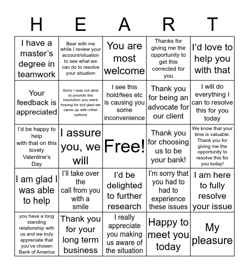 Happy Valentine's day Bingo Card