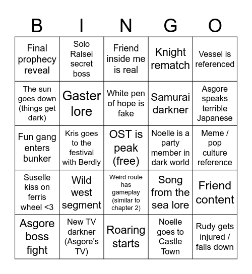 DELTARUNE chapter 5 bingo Card