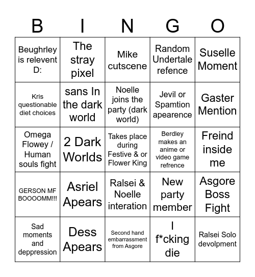 Deltarune Chapter 5 Bingo Board Bingo Card