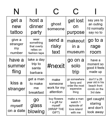 Hot Girl Summer Bingo Card