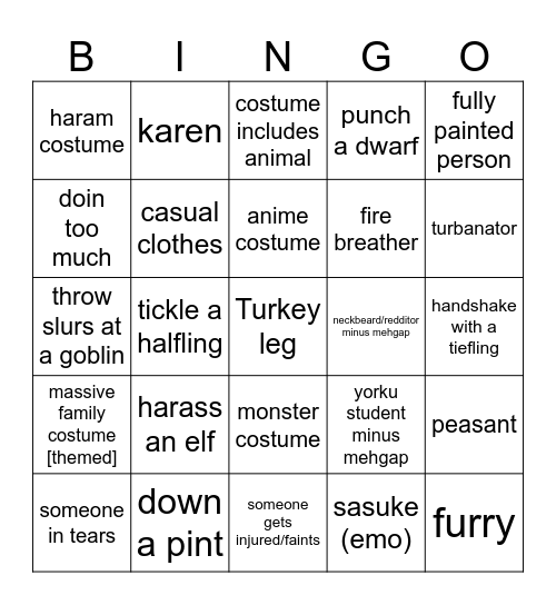 trenfaire bingo Card