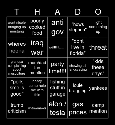 party time Bingo Card