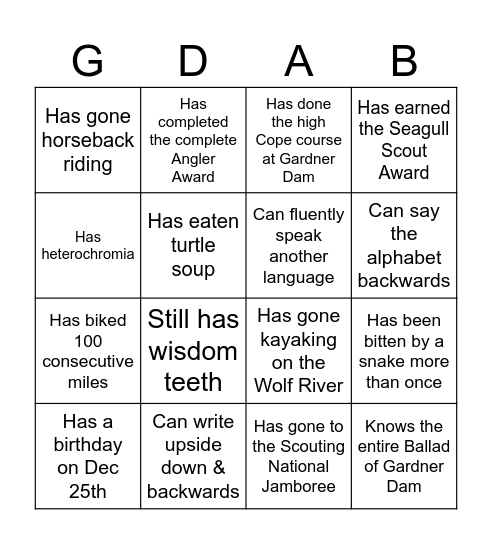 Camp Staff Bingo Card