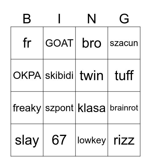 Skibidi BINGO Card