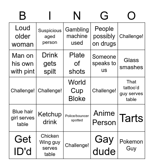 Local Spoons Bingo Card