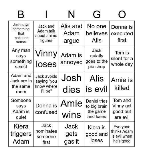 Girls Clocktower Bingo Card