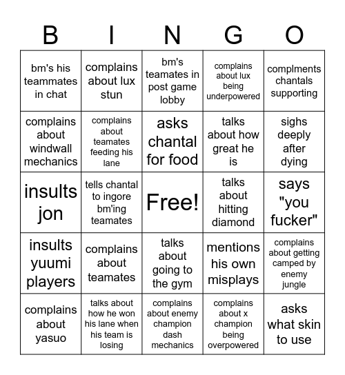 Nates League Bingo Card