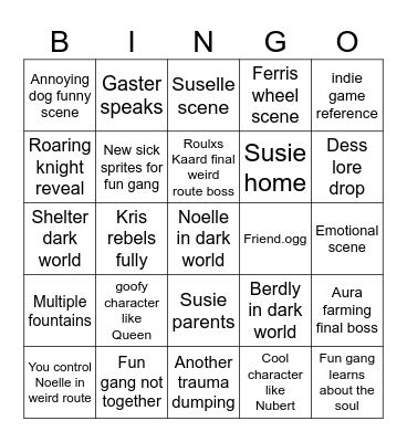 Deltarune chapter 5 bingo Card