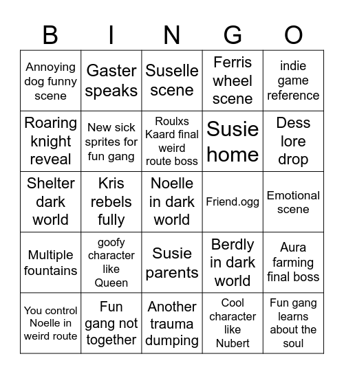 Deltarune chapter 5 bingo Card