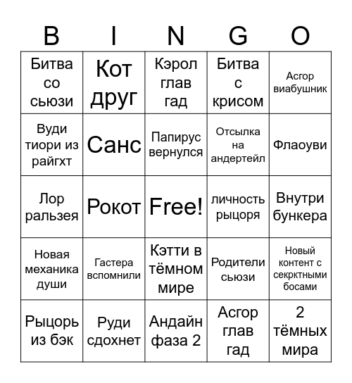 Пацифист рут гл.5 Bingo Card