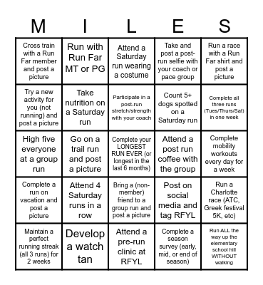 Run Far Summer 2026 Bingo Card