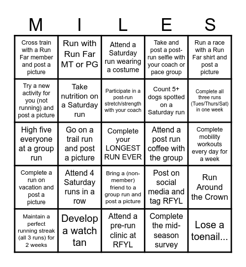 Run Far Summer 2026 Bingo Card