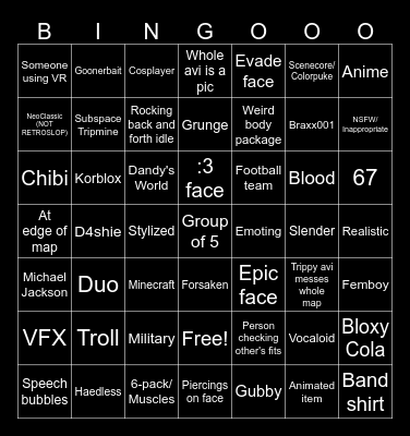 Catalog Avatar Creator Bingo, 1 per avi Bingo Card