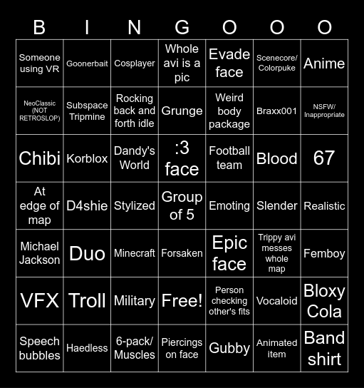 Catalog Avatar Creator Bingo, 1 per avi Bingo Card