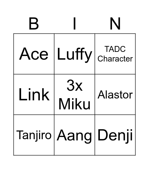 Animate! Columbus Bingo Card