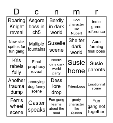 Deltarune ch5 normal route Bingo Card