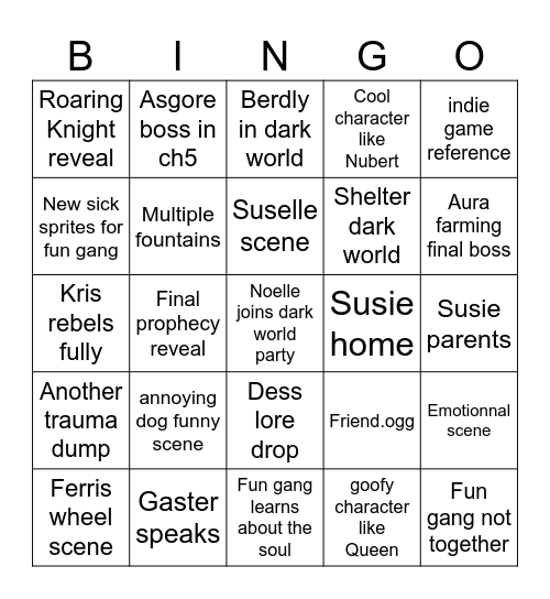 Deltarune ch5 normal route Bingo Card
